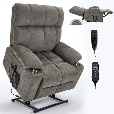 Chenille Power Lift Recliner Chair, Adjustable Heavy Duty Reclining Sofa with Cup Holders, Vibration Massage & Lumbar Heating