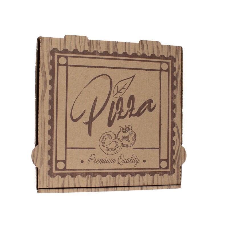 DayBays 400 Stk. Pizza-Karton 28x28x4 cm Braun Kraftpapier bedruckt mit Pizza-Motiv Image
