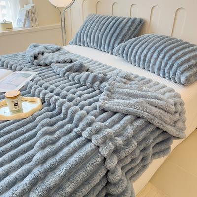 Soft Coral Fleece Multifunctional Blanket Solid Color Thickened Wide Striped Design For Bed, Cover, Or Nap Use deep Blue 59.05 X 78.74
