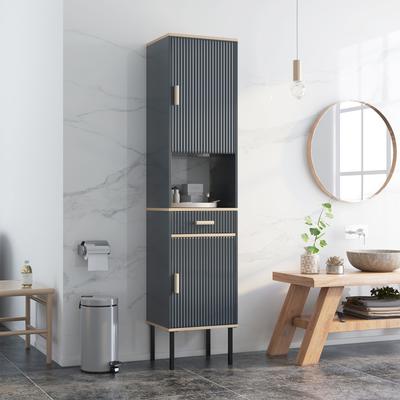 Free Standing Bathroom Cabinet Narrow Linen With Doors And Drawer, Gray, Adjustable Shelves & Anti Toppling Design Free Standing Bathroom Cabinet Narrow Linen With Doors And Drawer, Gray, Adjustable Shelves & Anti Toppling Design