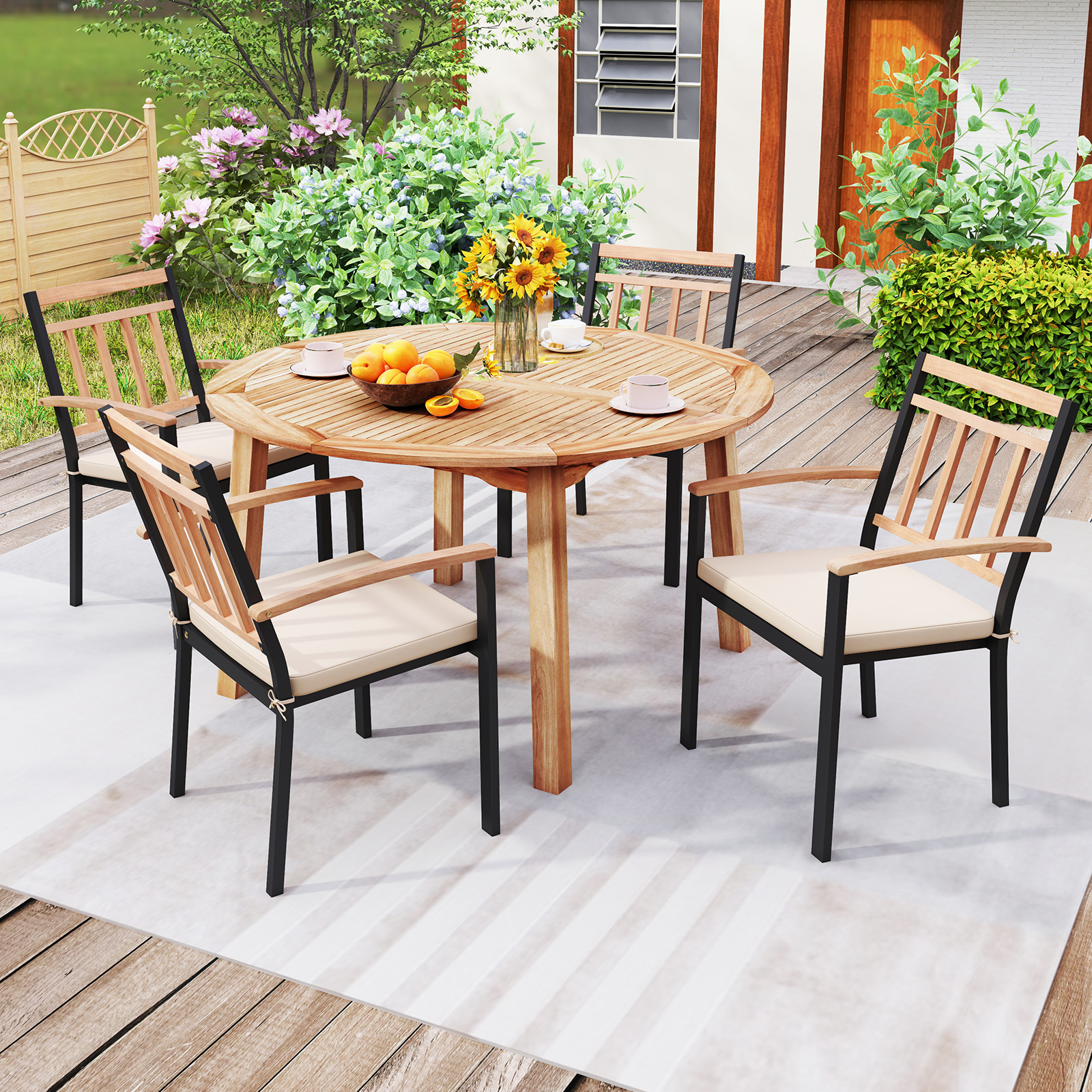 53 Inch Outdoor Acacia Wood Dining Table For 4 6 People Round Patio Table With Umbrella Hole 53 Inch Outdoor Acacia Wood Dining Table For 4 6 People Round Patio Table With Umbrella Hole