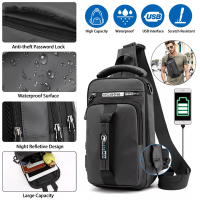 Anti Theft Men Sling Crossbody Chest Bag With USB Port, Shoulder Messenger Backpack For Travel & Daily Use Anti Theft Men Sling Crossbody Chest Bag With USB Port, Shoulder Messenger Backpack For Travel & Daily Use
