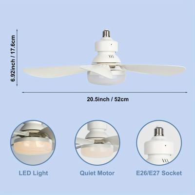 Socket Ceiling Fan Light With Remote, LED Fan Bulb Screw Fixture For Bathroom, Bedroom, Kitchen, Indoor Lighting fan Light white