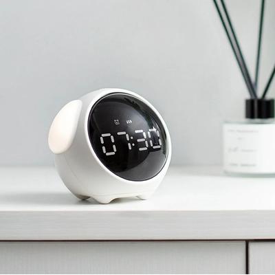 Cute Cartoon Alarm Clock For Kids, Multifunctional Digital LED Pixel Night Light Expression Clock white