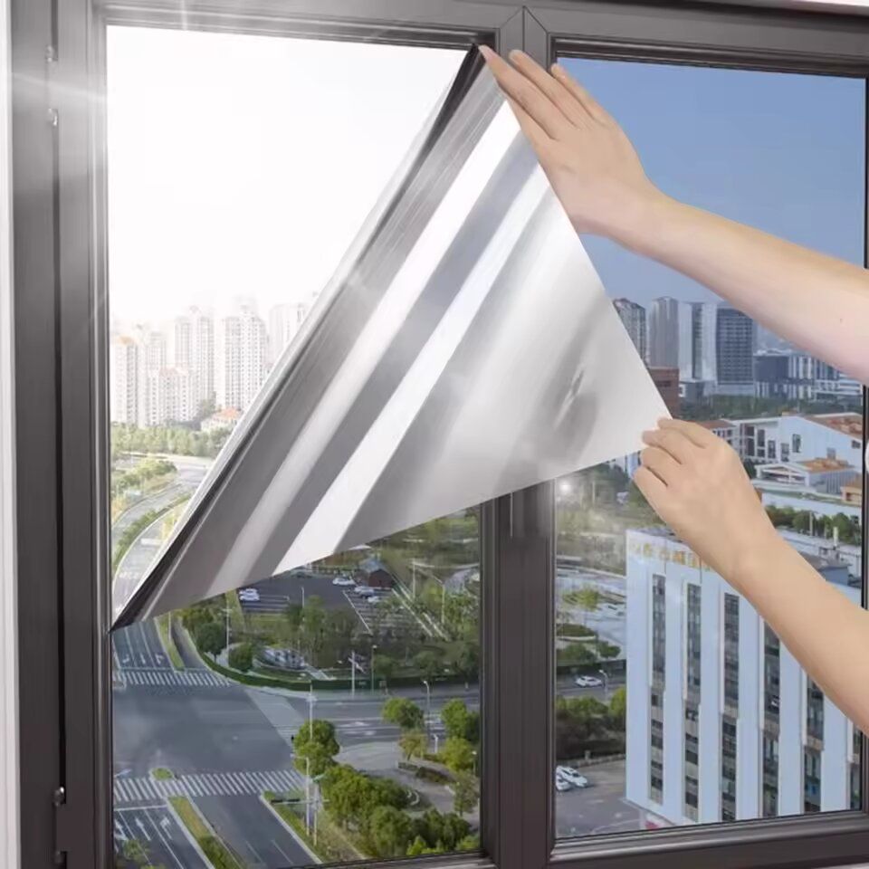 Privacy Window Tint Film, One Way Mirror Glass Sticker, Reflective Sun Blocking Film For Heat Control & UV Protection black silver 40x500cm