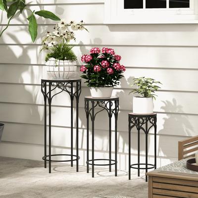 3 Tier Decorative Flower Display Holder With Ceramic Top, Indoor Outdoor Metal Plant Stand Set For Patio, Garden 3 Tier Decorative Flower Display Holder With Ceramic Top, Indoor Outdoor Metal Plant Stand Set For Patio, Garden