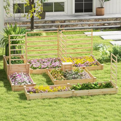 Raised Garden Bed With Compost Bin, Open Bottom Wood Planter Box For Vegetables, Herbs, And Flowers, Natural Fir Outdoor Raised Garden Bed With Compost Bin, Open Bottom Wood Planter Box For Vegetables, Herbs, And Flowers, Natural Fir Outdoor
