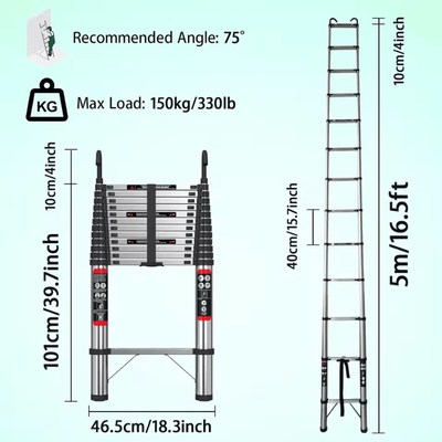 Heavy Duty Telescopic Loft Ladder 26M To 5M Multipurpose Folding Ladder For Home And Work 5m 16.5ft Hook