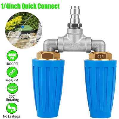 Dual Turbo Nozzle For Pressure Washer, Quick Connect Rotating Spray Tip, 4000 PSI High Power Cleaning Tool Dual Turbo Nozzle For Pressure Washer, Quick Connect Rotating Spray Tip, 4000 PSI High Power Cleaning Tool