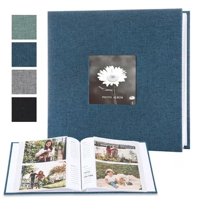 6 Inch Linen Photo Album, Interleaf, Children Growth Collection, Writable Memory Book For Family Portrait Keepsake blue 200pcs