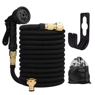 Expandable Garden Water Hose With High Pressure Double Metal Connectors 50 Ft (15 M Extended) black
