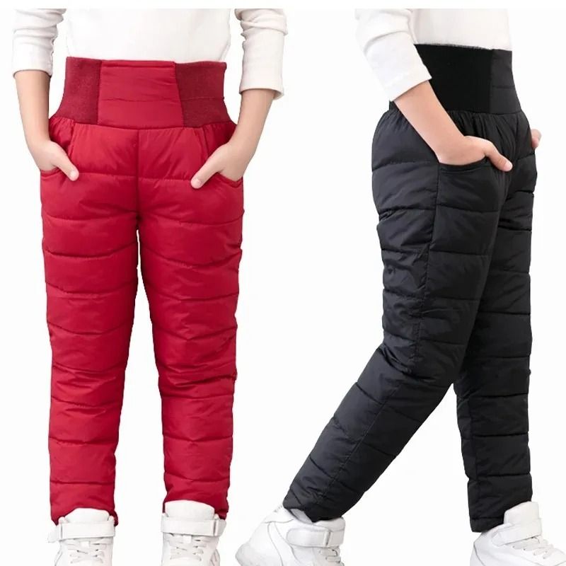 Kids Waterproof Winter Pants With Cotton Padding And High Waist Design blue l