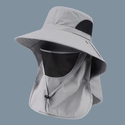 UV Protection Summer Sun Hat For Men & Women Fishing, Hunting, Hiking & Camping Bucket Hat With Neck Flap light Gray