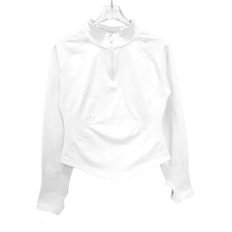 Women Half Zippy Yoga Sports Top, Seamless Tight Long Sleeve Fitness Jacket For Workout, Running, Pilates, Outdoor Gym white l