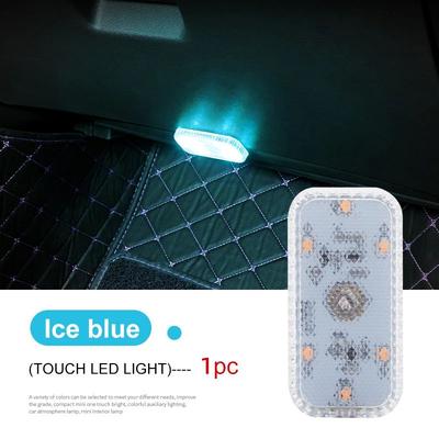 LED Touch Light Mini Wireless Car Interior Lighting, USB Rechargeable Auto Roof Ceiling Lamp For Door Foot Trunk Storage ice Blue