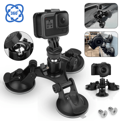 GoPro Car Mount With Triple Suction Cups For Hero, Strong Windshield Camera Holder GoPro Car Mount With Triple Suction Cups For Hero, Strong Windshield Camera Holder