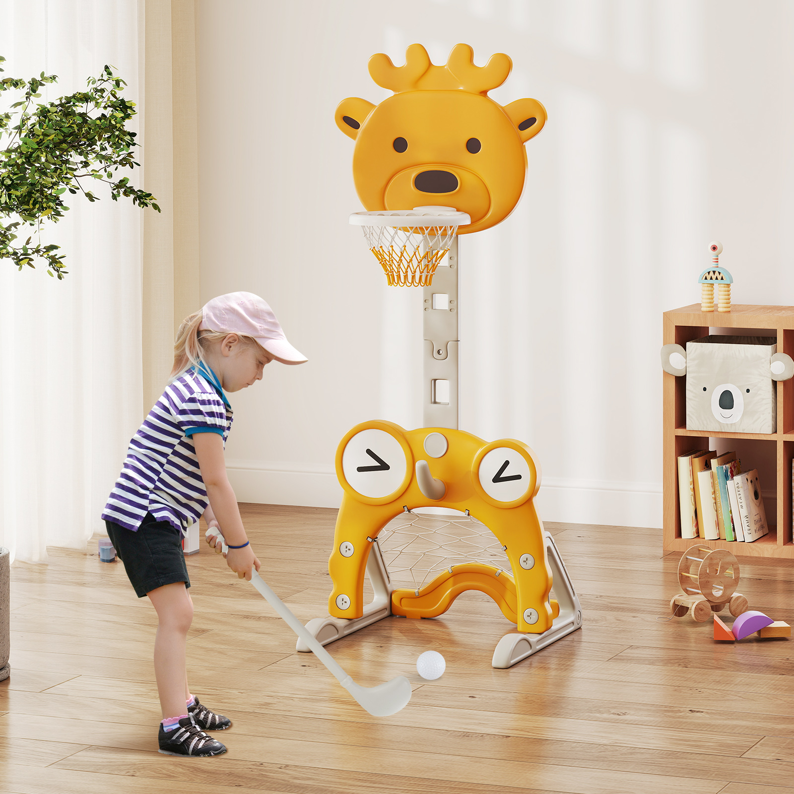4 in 1 Toddler Height Adjustable Basketball Hoop With Ring Toss & Soccer Set For Kids 4 in 1 Toddler Height Adjustable Basketball Hoop With Ring Toss & Soccer Set For Kids