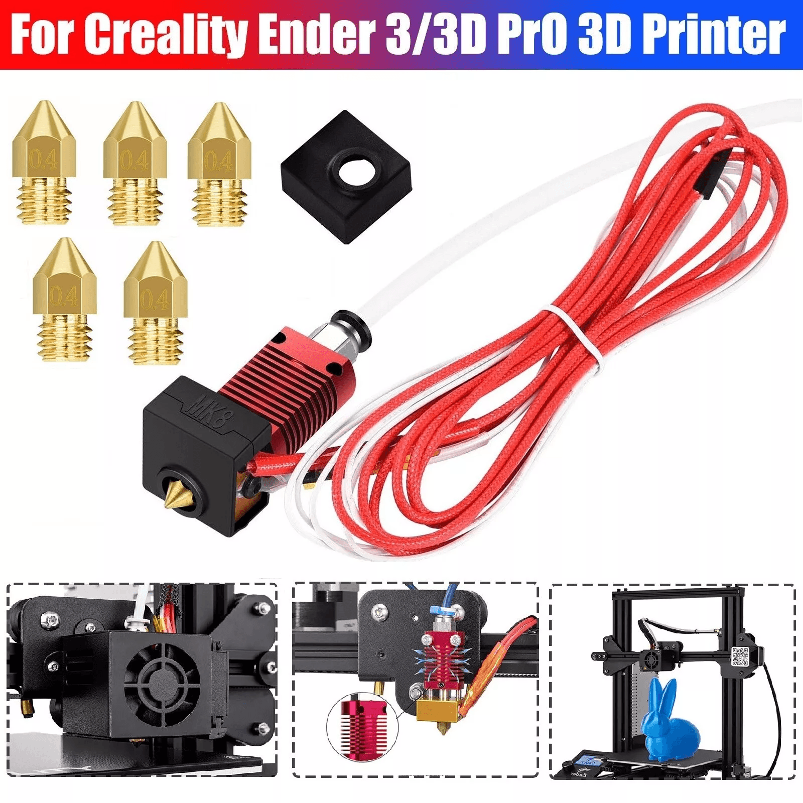 3D Printer Parts For Creality Ender, Heater Hot End Extruder Nozzle Upgrade Kit 3D Printer Parts For Creality Ender, Heater Hot End Extruder Nozzle Upgrade Kit