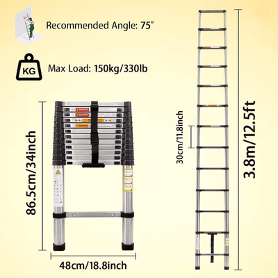 Heavy Duty Telescopic Loft Ladder 26M To 5M Multipurpose Folding Ladder For Home And Work 3.8m 12.5ft