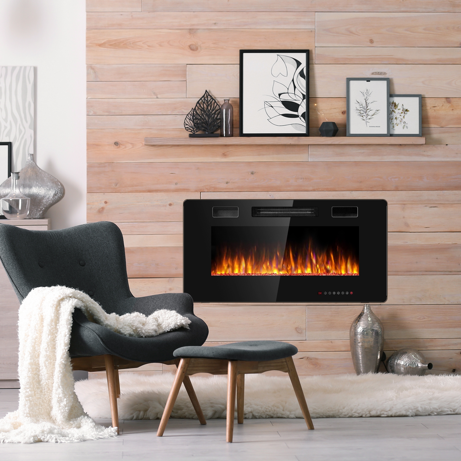 36 Inch Ultra Thin Wall Mounted Electric Fireplace With Remote Control, 12 Flame Colors & Timer, Recessed 36 Inch Ultra Thin Wall Mounted Electric Fireplace With Remote Control, 12 Flame Colors & Timer, Recessed