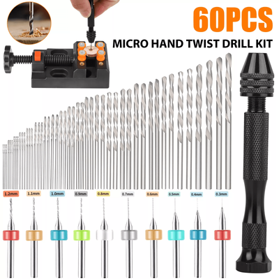 Mini Micro Hand Drill Bits Set With Manual Keyless Chuck Pin Vise, Twist Drills, PCB Bits, Rotary Tools For Precision Mini Micro Hand Drill Bits Set With Manual Keyless Chuck Pin Vise, Twist Drills, PCB Bits, Rotary Tools For Precision