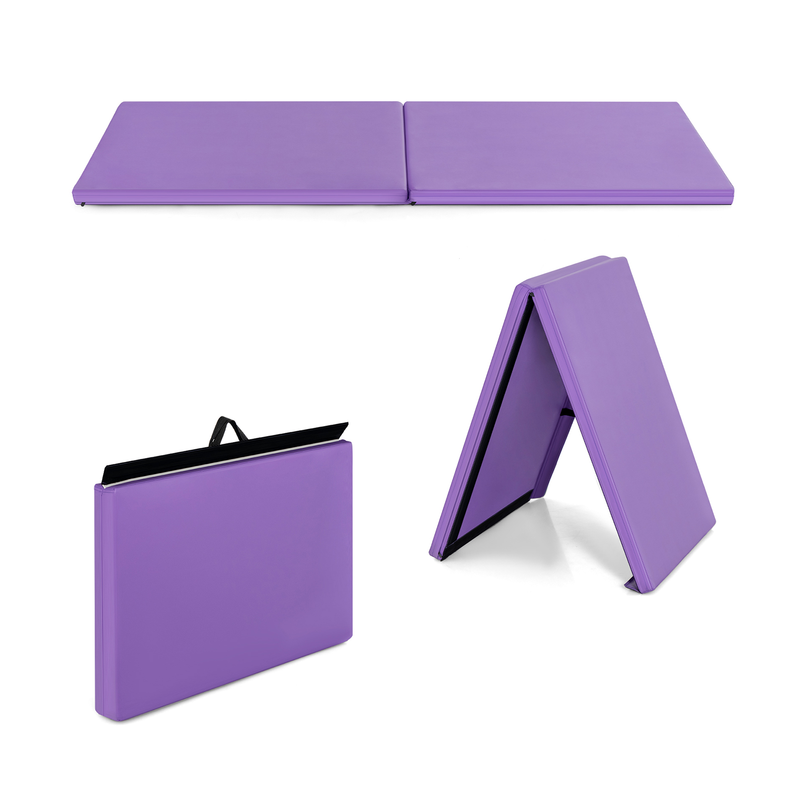 Gymnastic Mat With Carrying Handles For Yoga, Aerobics, Stretching & Home Workouts, Foldable PU Surface Fitness Mat Gymnastic Mat With Carrying Handles For Yoga, Aerobics, Stretching & Home Workouts, Foldable PU Surface Fitness Mat