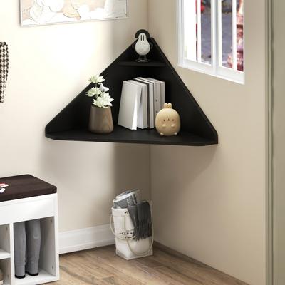 Floating Triangular Corner Computer Desk With Storage Shelf, Space Saving Wall Mounted Workstation Floating Triangular Corner Computer Desk With Storage Shelf, Space Saving Wall Mounted Workstation