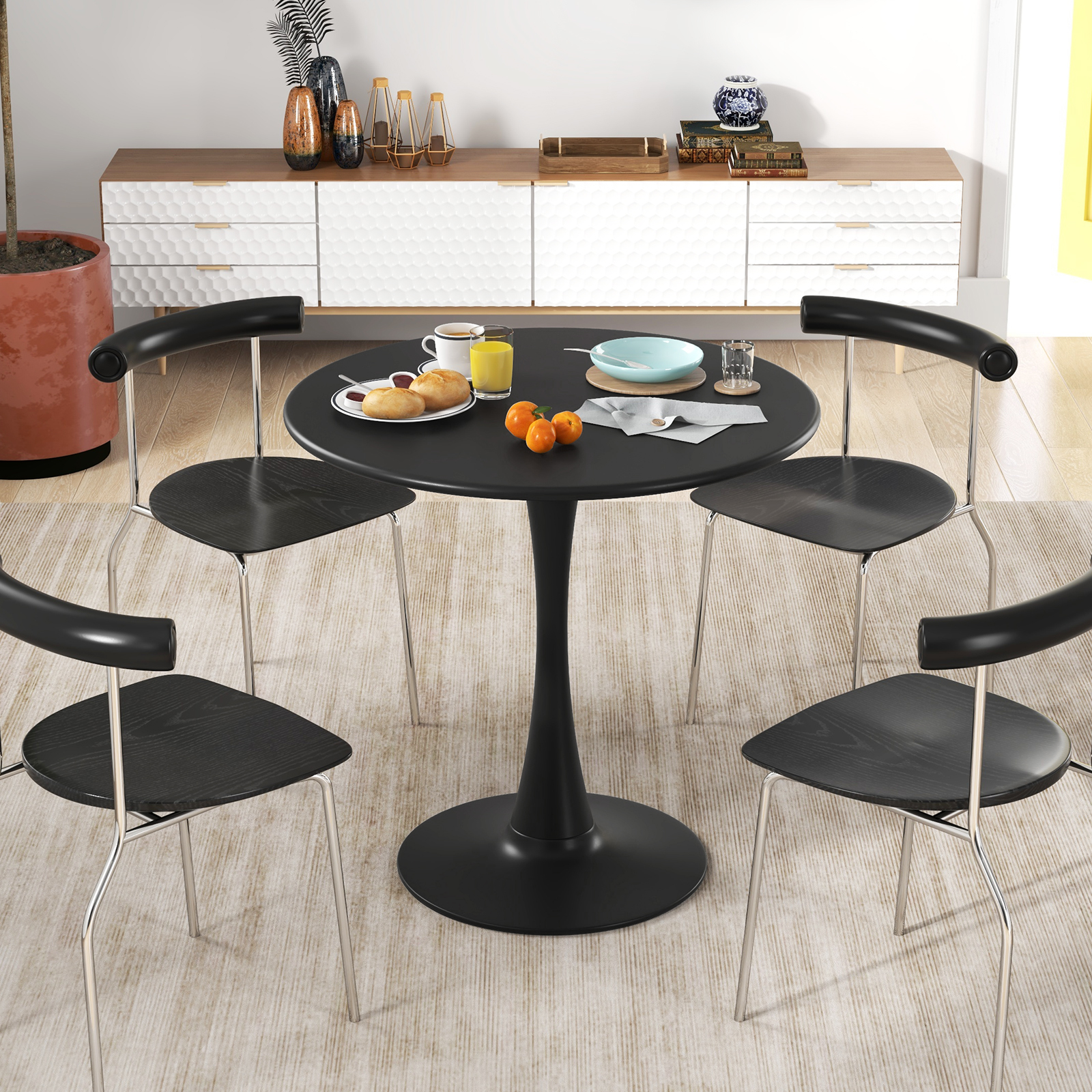 31.5 Inch Round Dining Table With Anti Slip PP Ring, Modern Tulip Pedestal Table For Small Spaces, Kitchen, Dining Room 31.5 Inch Round Dining Table With Anti Slip PP Ring, Modern Tulip Pedestal Table For Small Spaces, Kitchen, Dining Room