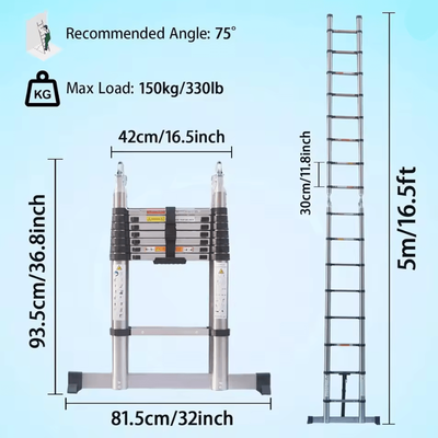 Heavy Duty Telescopic Loft Ladder 26M To 5M Multipurpose Folding Ladder For Home And Work 16.4ft Foldable