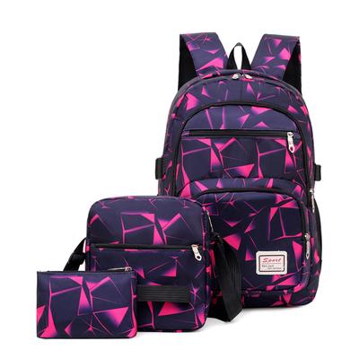 Fashion Backpack 3 Piece Set, Durable Nylon School Bookbag With Shoulder Bag & Pencil Case For Teen Girls & Boys rose