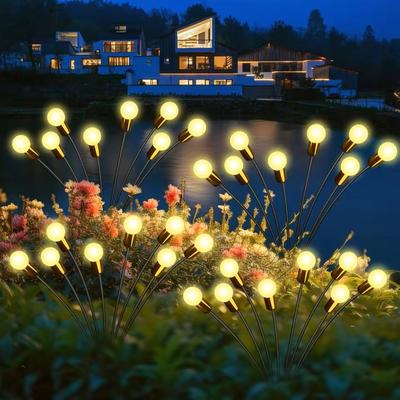 Wind Driven Solar Firefly Lights LED Garden Lawn Pathway Landscape Decor warm 6led
