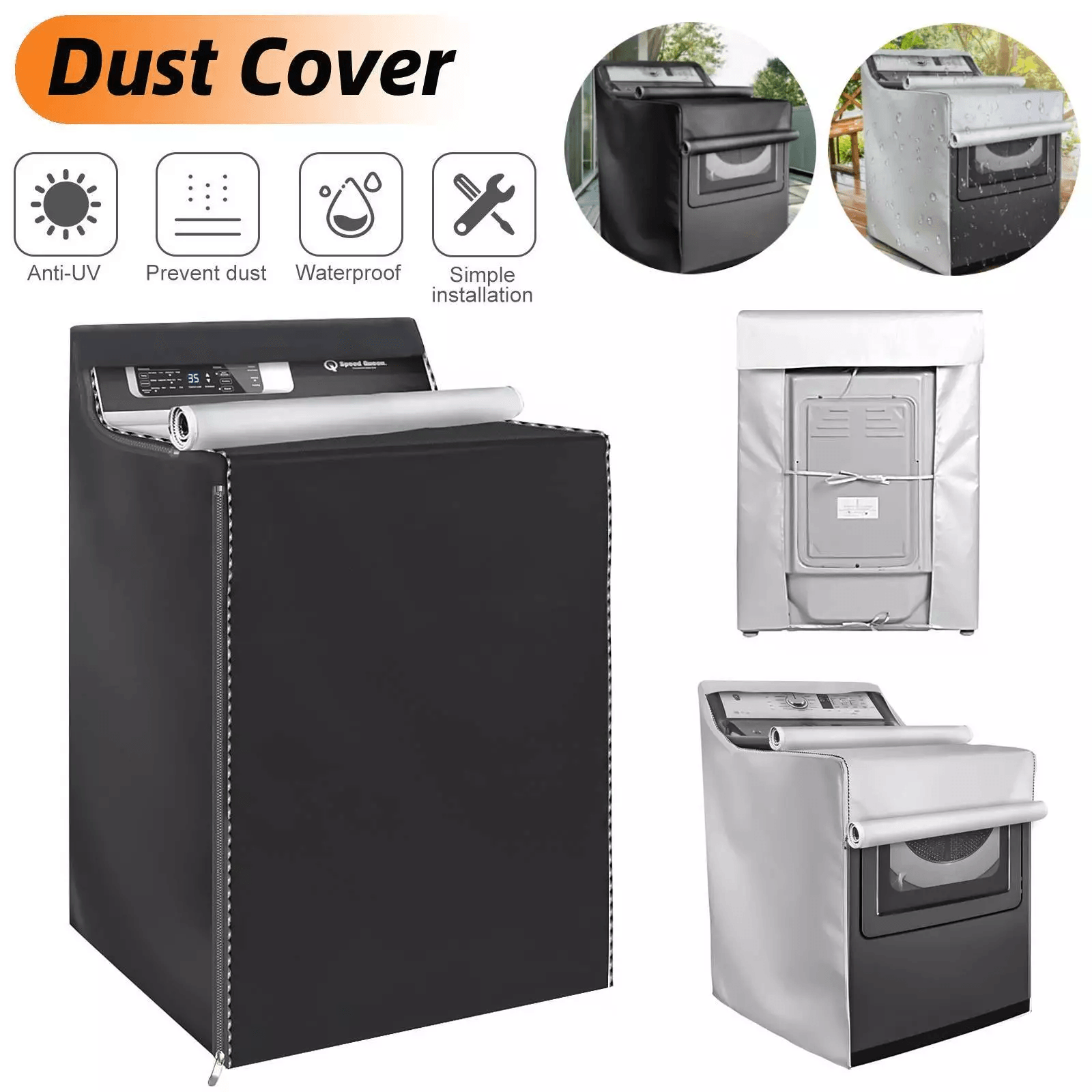Waterproof Washing Machine Top Dust Cover, Oxford Cloth Laundry Washer Dryer Protect, Dustproof Outdoor Cover black
