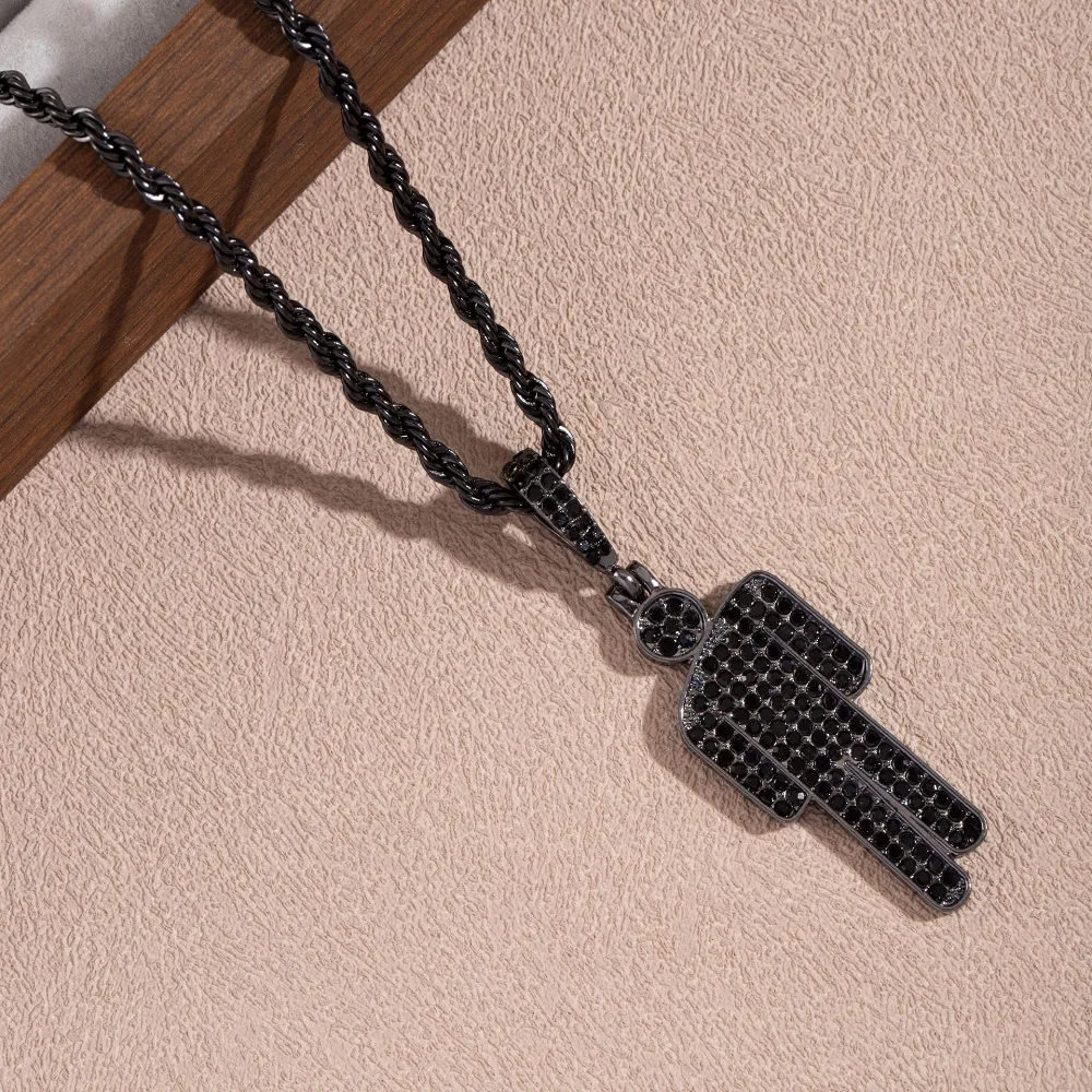 Luxury Hip Hop Necklace, Stainless Steel Skull Head Zircon Couple Pendant, Street Fashion Jewelry With Full Accents light Yellow Gold Color