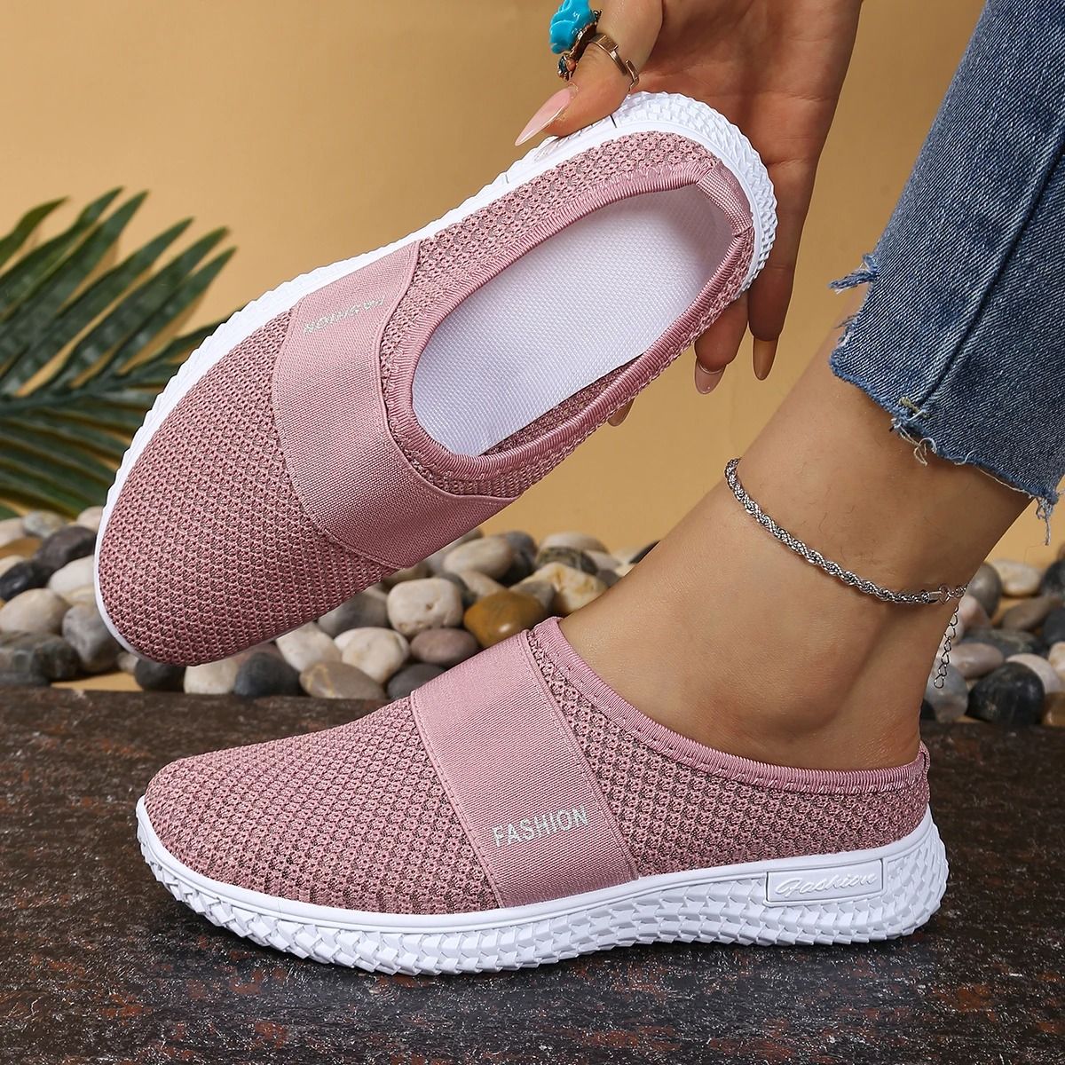 Womens Comfortable Breathable Summer Mules With Slip On Design 7 pink