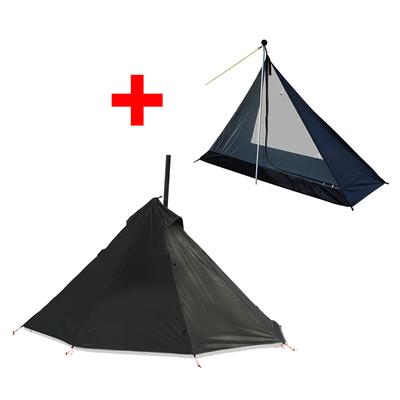 Ultralight Camping Hot Tent With Chimney Window, Tipi Teepee Bushcraft Tent, Outdoor Double Layer Pyramid Shelter black Tent Full Set