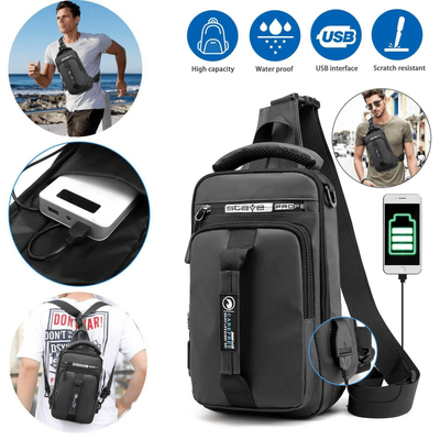 Men's Sling Crossbody Bag With USB Charging Port, Waterproof Anti Theft Chest Pack, Shoulder Backpack For Travel, Work Men's Sling Crossbody Bag With USB Charging Port, Waterproof Anti Theft Chest Pack, Shoulder Backpack For Travel, Work