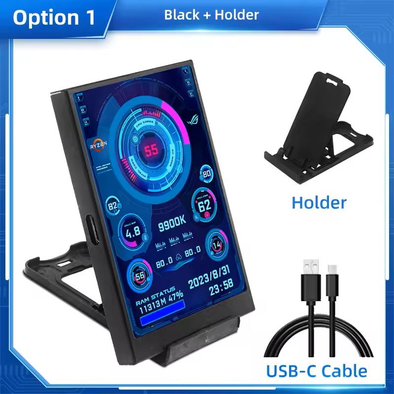 3.5 Inch Type C USB Secondary Screen Monitor For CPU GPU Display black
