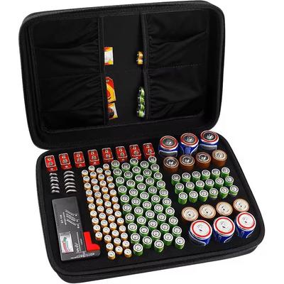 Battery Storage Organizer Case With Tester Compact Battery Holder For AA, AAA, C, D, 9V & Button Cells allblack