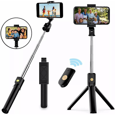 Bluetooth Selfie Stick Tripod Stand, Extendable Remote Desktop Cell Phone Holder, Adjustable Lightweight Travel Tripod black