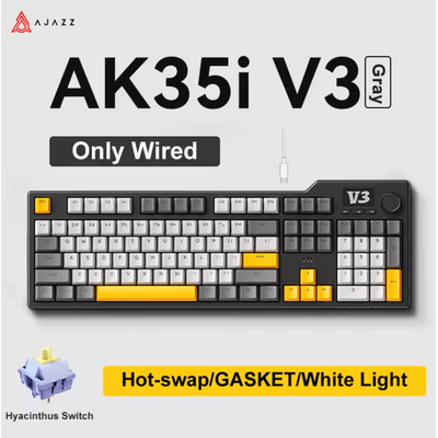 Ajazz AK35I V3 MAX Gasket Mechanical Keyboard TriMode Wired Bluetooth Wireless Gaming Keyboard wired Gray Hyacinth