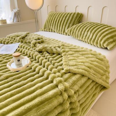 Soft Coral Fleece Multifunctional Blanket Solid Color Thickened Wide Striped Design For Bed, Cover, Or Nap Use green 78.74 X 90.55