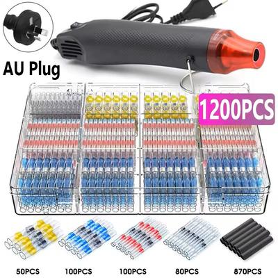 Waterproof Heat Shrink Wire Connector Kit Solder Seal Crimp Terminals With Optional Heat Gun (501200 Pcs) 1200pcs Gun(220v Au)