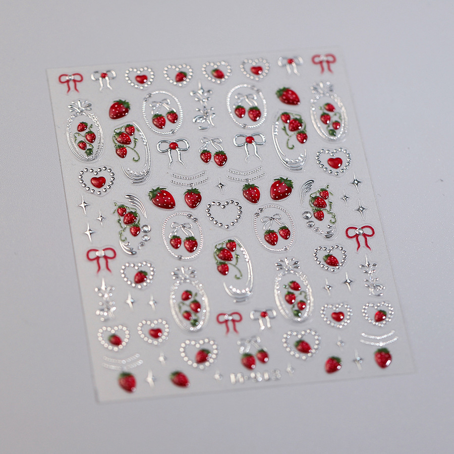 1 Piece Kawaii Red Cherry Bow Nail Stickers 5D Cute Fruit Design Adhesive Decorative Stickers For High Quality Nail Art m913