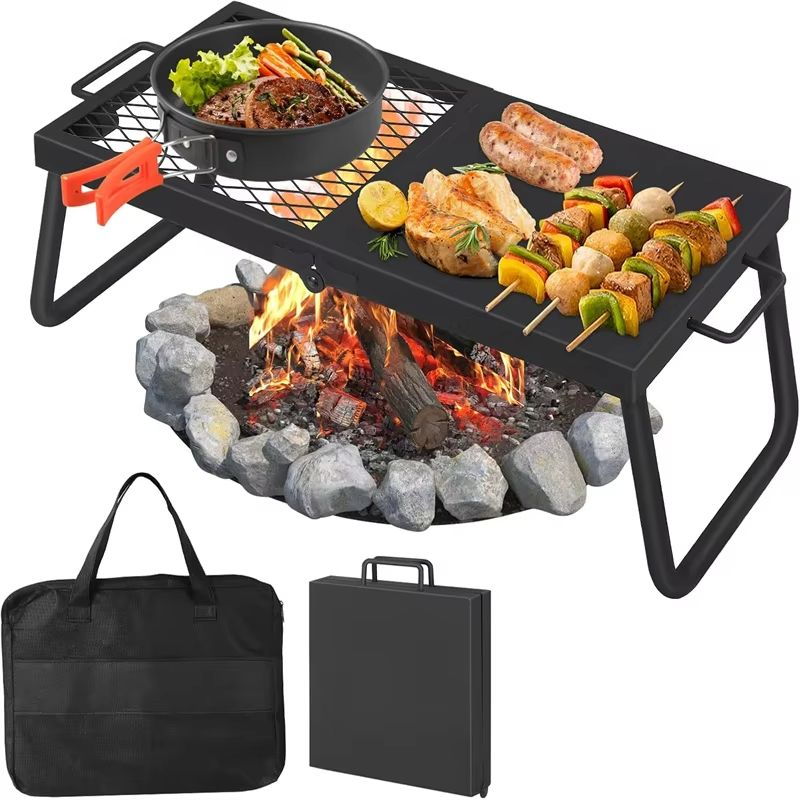 Heavy Duty Folding Campfire Grill Portable Steel Mesh Grate For Open Fire Cooking type B