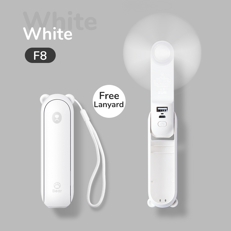 Portable Mini Handheld Fan USB Rechargeable, Fan With Power Bank & Flashlight, Compact Cooling For Travel & Camping 2000mah White F8