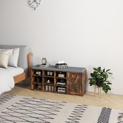 9 Cube Shoe Bench With Adjustable Shelves & Removable Padded Cushion, Industrial Storage Bench For Entryway & Hallway 9 Cube Shoe Bench With Adjustable Shelves & Removable Padded Cushion, Industrial Storage Bench For Entryway & Hallway