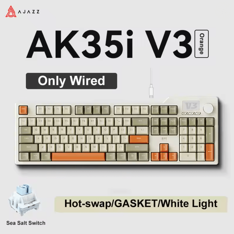 Ajazz AK35I V3 MAX Gasket Mechanical Keyboard TriMode Wired Bluetooth Wireless Gaming Keyboard wired Orange Sea Salt