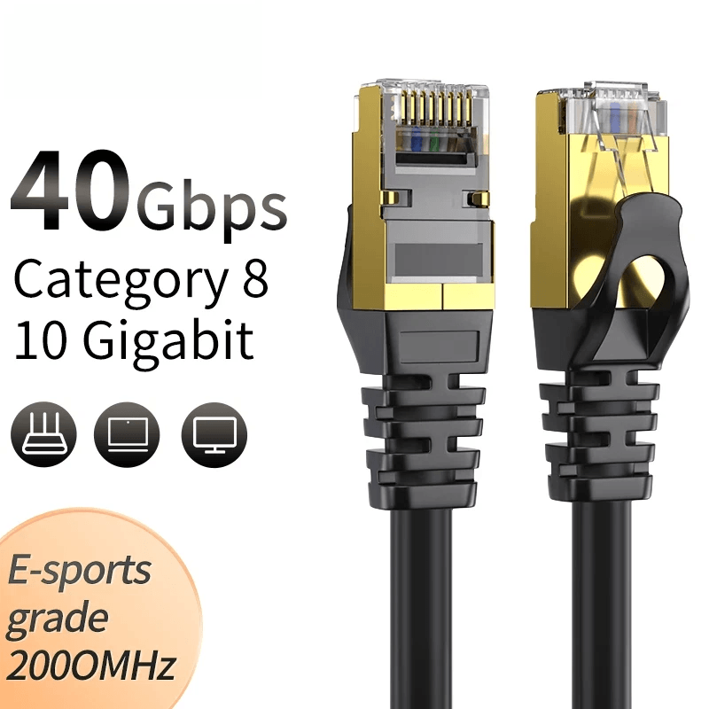 High Speed Cat 8 RJ45 Ethernet Cable, LAN Network Patch Cord, Gold Plated Connectors 10ft