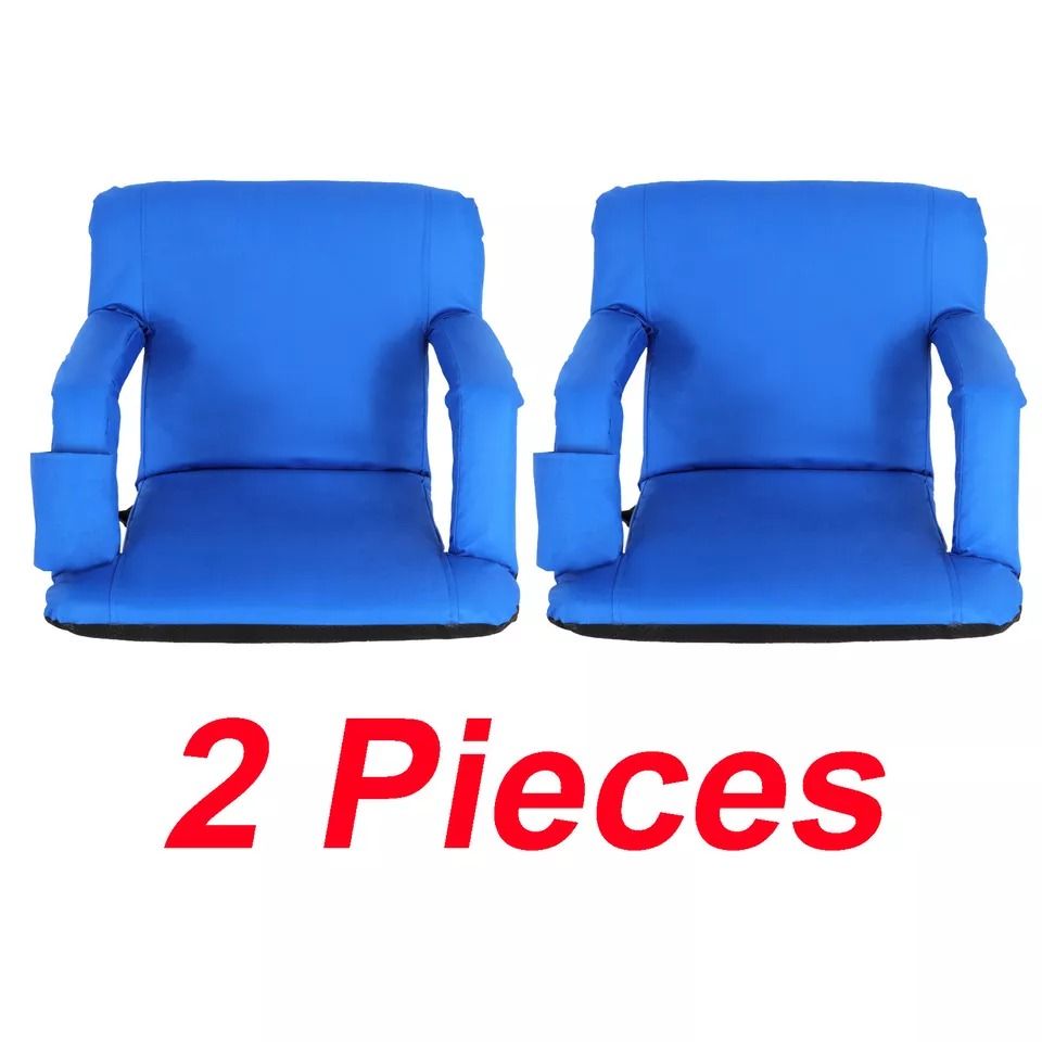 Set Of 2 Portable Stadium Seats Reclining Bleacher Chairs With 5 Positions, Blue Comfortable For Outdoor Events Set Of 2 Portable Stadium Seats Reclining Bleacher Chairs With 5 Positions, Blue Comfortable For Outdoor Events