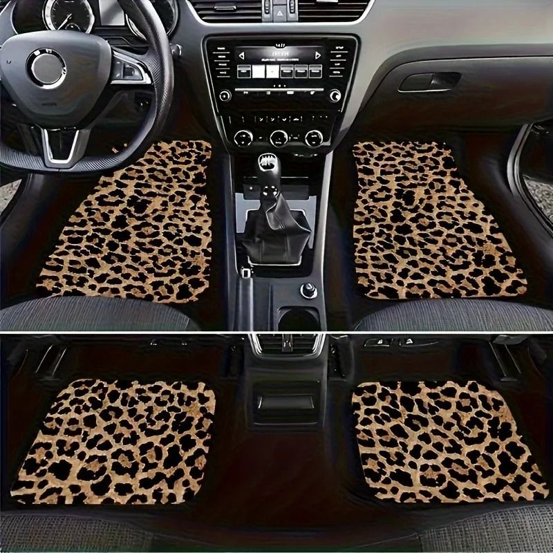 Universal Fit Leopard Print Car Floor Mats 4pcs Set Non Slip, Easy Clean Auto Accessories For Cars & SUVs Universal Fit Leopard Print Car Floor Mats 4pcs Set Non Slip, Easy Clean Auto Accessories For Cars & SUVs